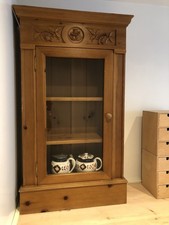 PINE GLASS FRONTED CUPBOARD WALL OR FLOOR KITCHEN/ CHINA/ BOOKS HEIGHT 114cm
