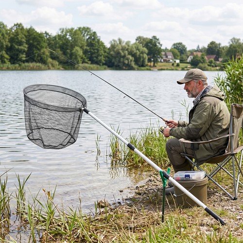 Folding fishing pole landing - folding,