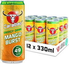 Carabao Energy Drink Mango Burst, 12 x 330ml Cans Case, BBE June 2025