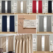 Pair Pencil Pleat Tape Top Plain Thermal BLACKOUT LINED Curtains with Tie Backs.