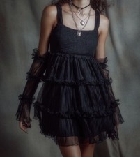 DISTURBIA MARQUISE CRINKLE CAMI MINI GOTH DRESS DETACHAED SLEEVES UK 12 BNWT