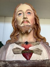 ~Lrg Vintage French Plaster Religious Sacred Heart Christ Bust/Statue~
