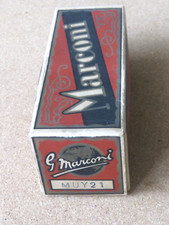 RADIO VALVE. MARCONI  MUY21. NEW OLD STOCK. RARE. SUPPLIED WITH VALVE BASE.
