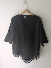 Sea Breeze Of California Black Cotton Tassle Hem Boho Tunic Beach Throw On Sz 1X