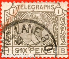 SG. T6. L212. " IB ". 6d Grey. Plate 1. TELEGRAPHS. A fine " 17th August  B79947