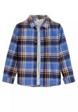 M&S BOYS BLUE/ORANGE BRUSHED COTTON CHECK SHIRT AGE 3-4 YEARS (REF 641)