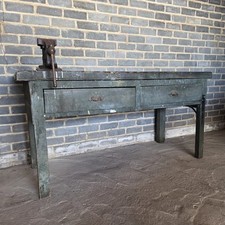 Old Work Bench With Vice Record 74 Distressed Pine Carpenters Bench 2 Draws