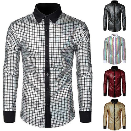 Sequins glitter shirt men - sequins,