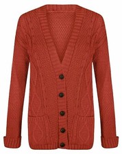 Knit Cardigan chunky Button Long Sleeves Grandad Womens Ladies Plus Sizes
