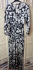 ZARA Wide Leg Jumpsuit (M)UK 10 -12 satin Silky Black And White Flower no Belt 