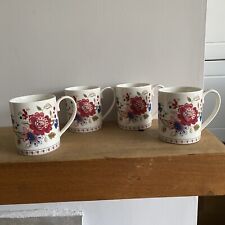 Denby Monsoon Home Mugs x 4 'Heidi' Fine China Floral Straight Sides - 250ml