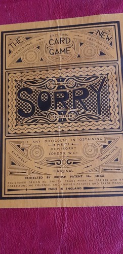 Sorry vintage board game - 'sorry',