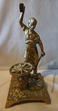 Vintage Brass Blacksmith Figure Display 8.5" anvil Hammer wheel Antique farrier