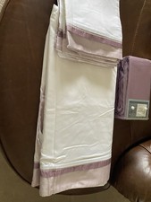 Duvet Cover In White And Purple Satin With Matching Pillow Cases and Flat Sheet