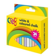 Pack of 24 Chalk Sticks | White & Vibrant Colours | Perfect for Creative Play