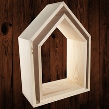 Set of 2 Pine Wooden House Shaped Shelves Without Back Panel | Medium + Large