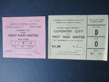 2 Coventry City v West Ham United Division One used tickets 1968 & 1972 vgc