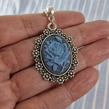 Rose cameo Necklace Dusky Blue