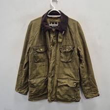 Barbour Frazer Wax Waterproof Green Checked Biker Jacket Coat Size Medium