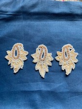 3 Vintage Embroidered Cream Beaded/Sequined Appliques/Embellishments/Motifs