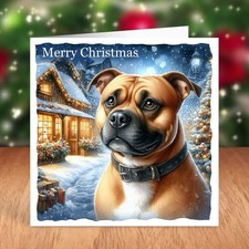 Staffordshire Bull Terrier Dog Christmas Card, Staffie