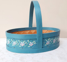 Swedish blue floral birch bark basket
