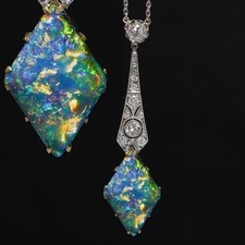 Antique Platinum Opal and Diamond Belle Epoque Necklace
