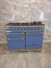 RANGEMASTER ELISE RANGE COOKER 110 CM DUAL FUEL IN PIGEON BLUE AND GOLD