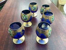 Vintage Murano Italian Art Glass Blue & Gold Gilt Goblets
