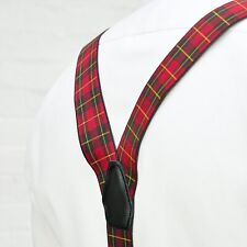 Tartan Braces - Red Green Yellow Clip On Elastic Suspenders Handmade UK