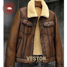 Men Aviator Brown RAF B3 Flying Pilot Bomber Shearling Fur Real Leather Jacket