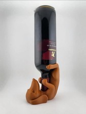 Display Daschund Dog Wine Bottle Holder Stand Ornament bar mancave brown