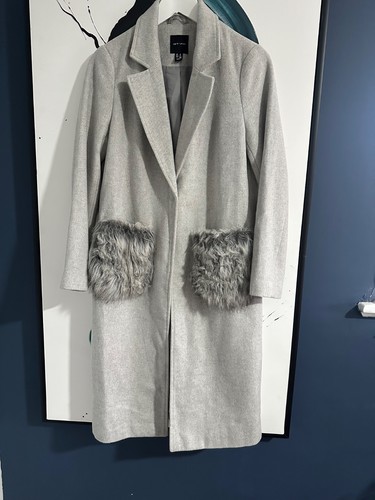 New look coat grey fur - look, pockets