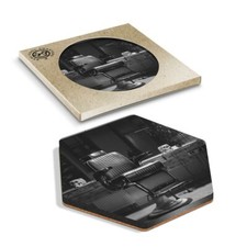 1 x Hexagon Coaster - BW - Vintage Barbers Chair Men's Barber #37088