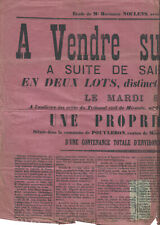 1895 Large Placcard Sale Property Puylebon Berdoues Gers Lezian Castaing Ducay