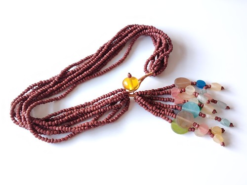 Brown resin glass necklace - resin,