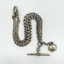 Vintage Sterling Silver 16” Albert Chain & T-Bar with MOP Fob (Edinburgh 1950) 