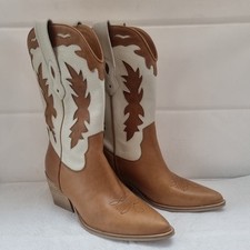 UNISEX COWBOY WESTERN BOOTS SIZE UK 7.5 EU 41 Tan Cream Line Dancing