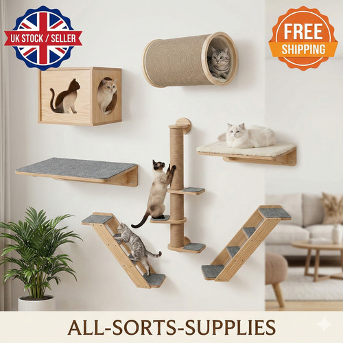Wall mounted cat shelves set - mounted,