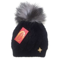 Fox Fur Pom Pom Hat Mixed Wool Funky Brand New With Tags 