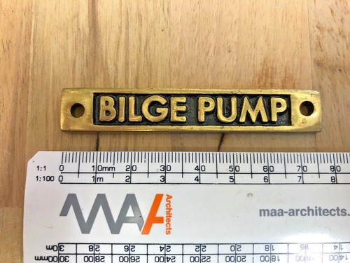 Brass bilge pump plate - brass, sign