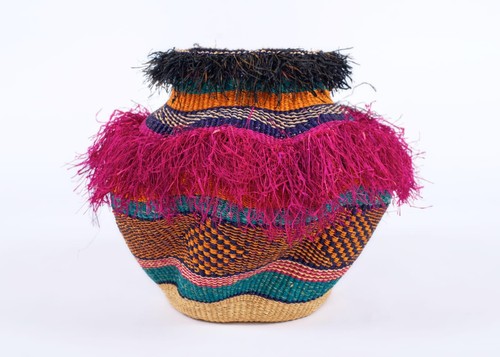 Bolga woven basket planter - woven,