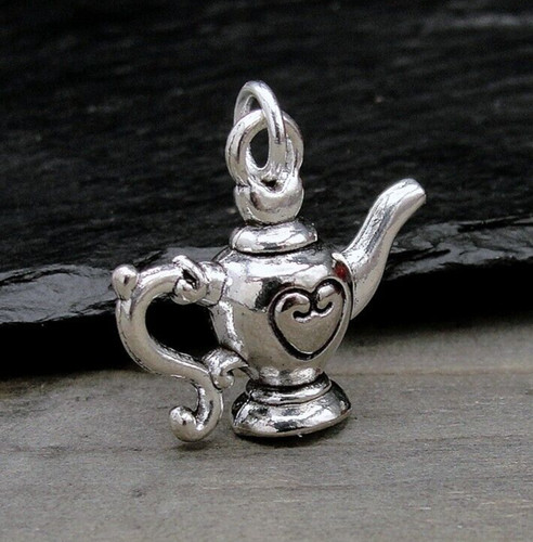 Silver teapot charm 3d - silver,