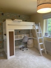 Aspace Silk White Warwick High Sleeper With Desk, Bookshelf & Pinboard