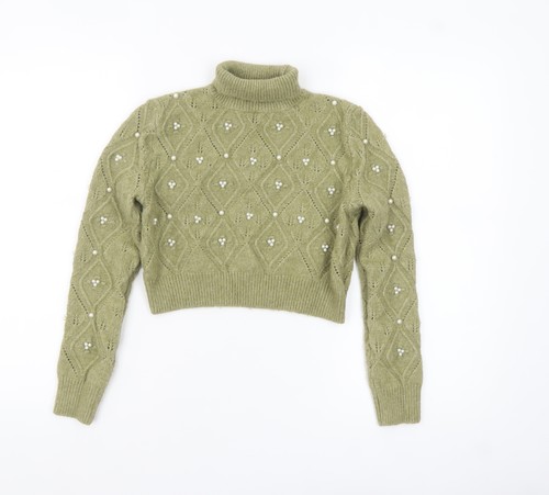 Zara women green roll - roll, neck