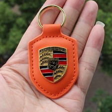 Porsche Leather Crest Car Keyring Keychain Orange 911 GT3 Taycan