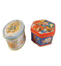 2 x Retro Kinnerton Tin Beatrix Potter Peter Rabbit Teddy Tum-Tum 1990's Sweet