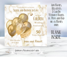  50th Golden Wedding Anniversary Personalised Card Mum Dad Sister Gold Balloons