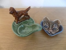 VINTAGE  WADE RED SETTER CERAMIC PIPE STAND & WADE SIAMESE CAT PIN DISH