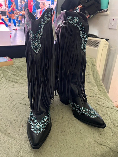 Ladies black knee high cowboy - black,